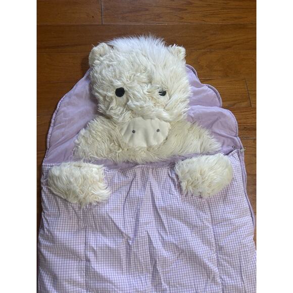 Pottery Barn Kids Shaggy Unicorn SLEEPING BAG Purple Gingham Checkered Sleepover - Picture 2 of 11